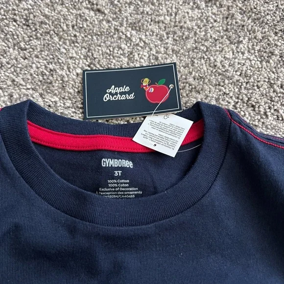 NEW Gymboree Navy Blue Striped Kids Shirt with Red Truck Design and apples - Picture 2 of 3